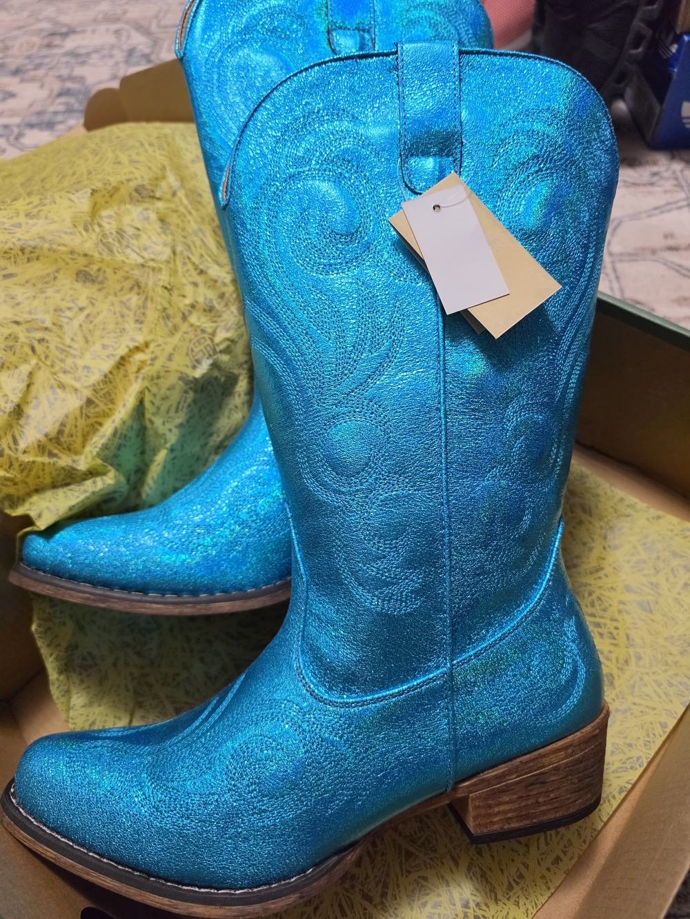 New Roper Womens Size 9.5 Riley Blue Metallic Western Boots In Box